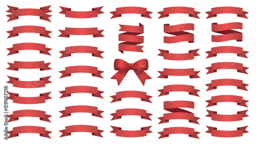 Collection of Red Ribbon Banners and Bow vector 1