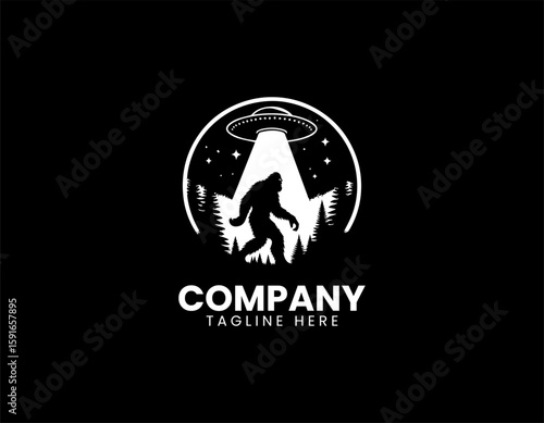 Mysterious Bigfoot UFO Abduction Forest Encounter Cryptid Vector Logo Design