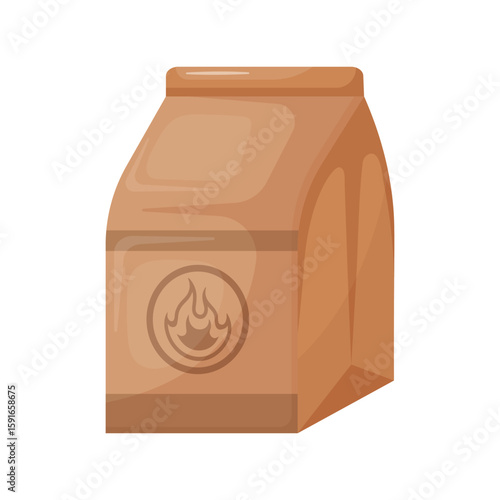 Isolated charcoal paper bag  for barbecue on transparent background. BBQ cooking theme. Design element for outdoor cooking, cafe, restaurant, cooking books. Flat cartoon style.Vector illustration.