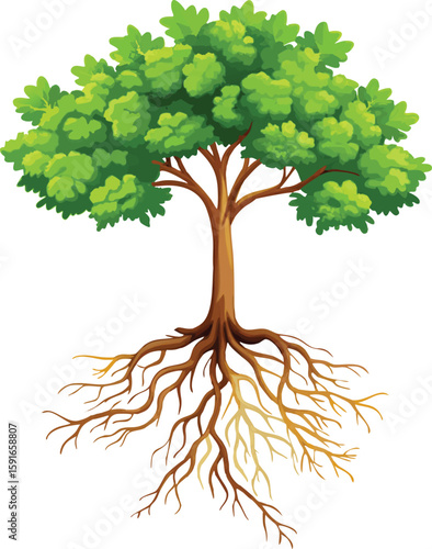 Tree with Root System Illustration Ecology and Nature Concept