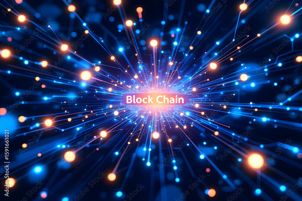 Obraz premium Digital Network Blockchain Technology Conceptual Illustration