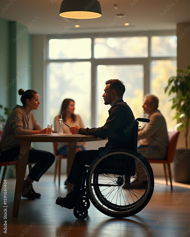 Fototapeta premium People in meeting room with wheelchair user