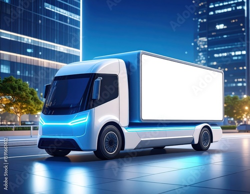 Futuristic electric delivery truck in urban environment