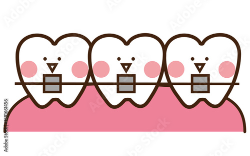 歯科矯正されているかわいい歯のマスコットキャラクター