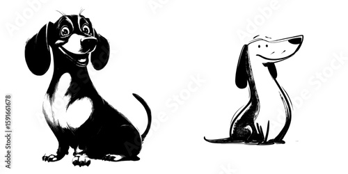 The image features a cute and cheerful cartoon dachshund dog set against a plain white background