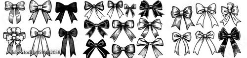 Bow, ribbon illustration, and other terms like drawing, engraving, ink, line art, and modern are listed