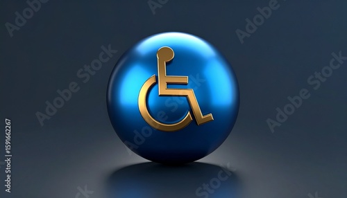 Accessibility Symbol: A striking blue sphere emblazoned with a golden accessibility symbol, symbolizing inclusivity and consideration.