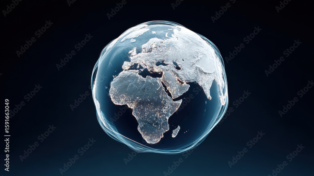 Obraz premium Glowing holographic representation of Earth showcases intricate details of continents and cities, emphasizing beauty and interconnectedness of our planet. This stunning visual evokes sense