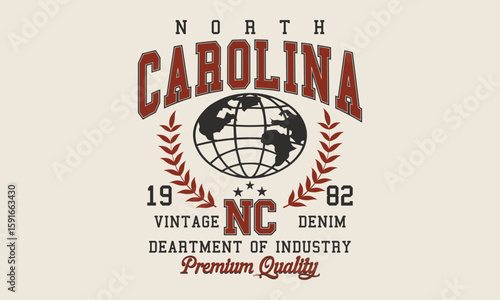 North Carolina Vintage Denim 1982 premium quality typography slogan with college varsity print for graphic tee t shirt or sweatshirt and other uses.