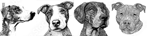 The dog head is depicted in black and white, presented as abstract art, suitable for a tattoo or doodle sketch