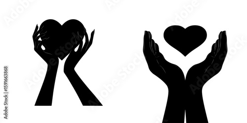 A flat icon of hands holding a heart, symbolizing healthcare, is suitable for apps and websites
