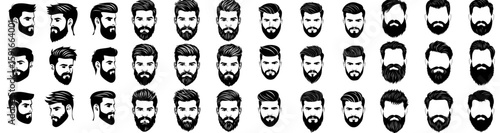 A modern illustration set featuring hipster hair and beards