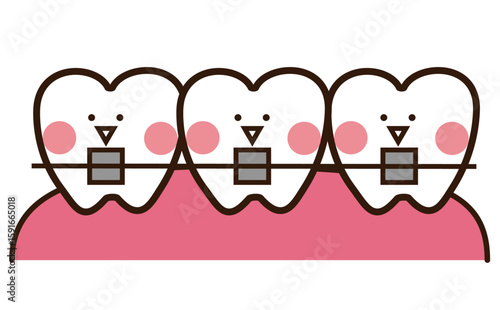 歯科矯正されているかわいい歯のマスコットキャラクター