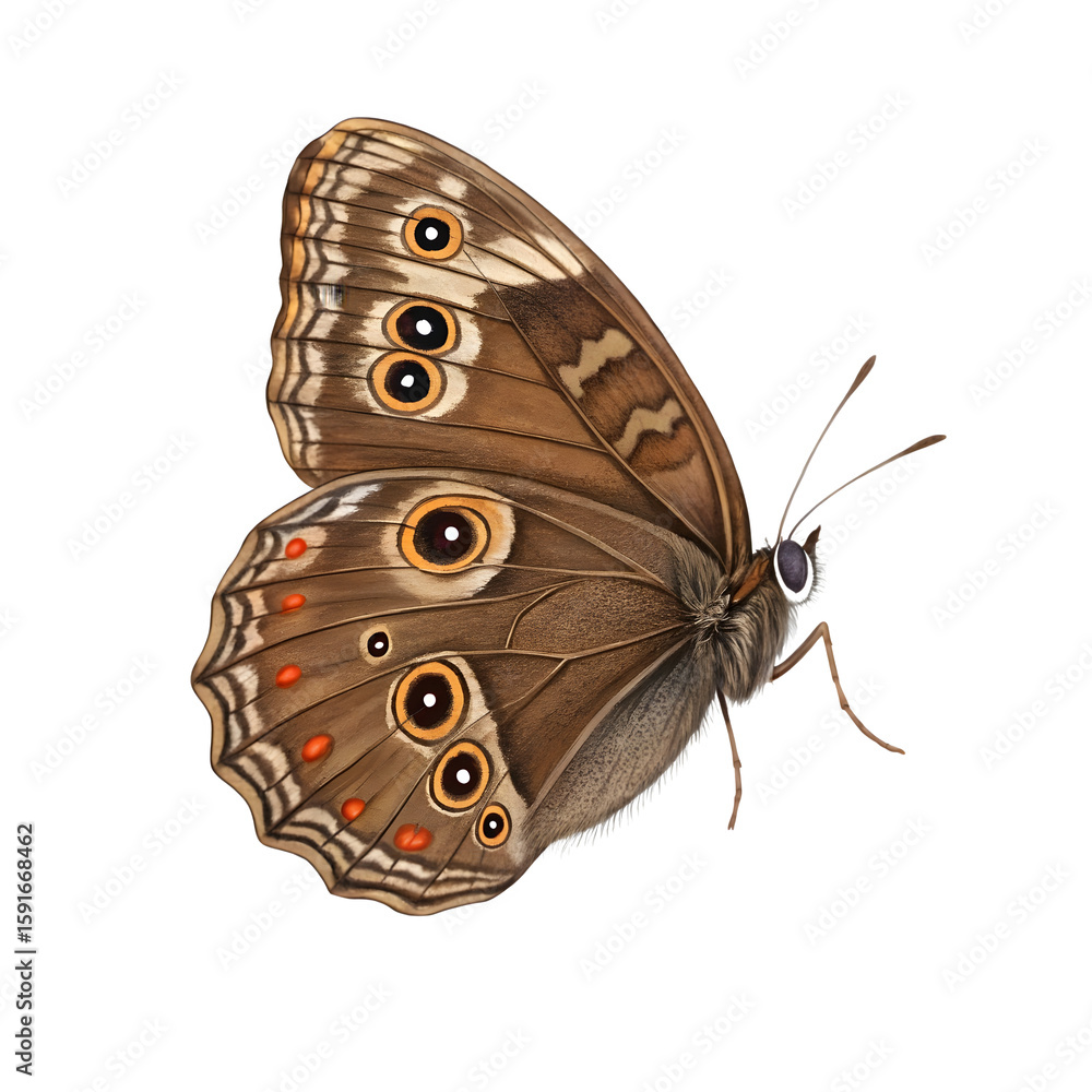 Obraz premium Beautiful Brown Butterfly with Eye Spots on Wings for Nature and Insect Photography on transparent background 