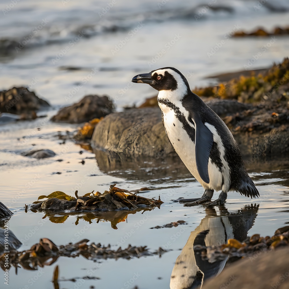 Fototapeta premium Adelie Penguin, pygoscelis adeliae, Group Leaping into Ocean, Paulet Island in Antarctica