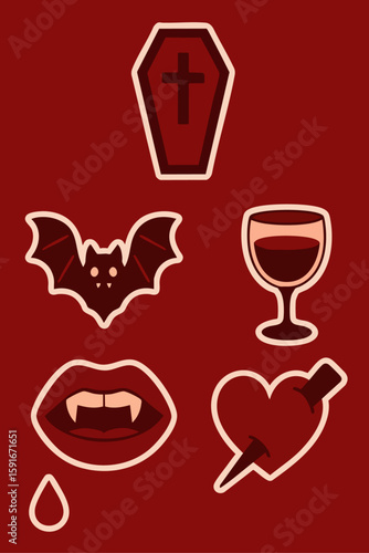 Vampire-themed icons with bat, wine glass, and gothic style.