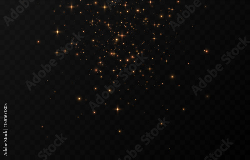Vector magic glow. Flickering light png, sparkling magic dust png. Magic golden light particles. Christmas light.