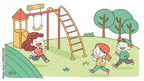 Children happily playing and running around a playground vector