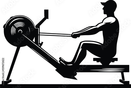 Man Exercising on a Rowing Machine for Fitness