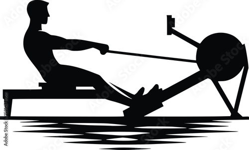 Man Exercising on a Rowing Machine Silhouette for Fitness and Health