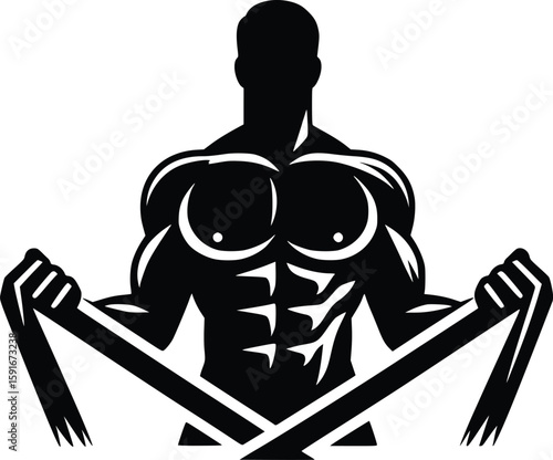 Muscular Man Exercising With Resistance Band