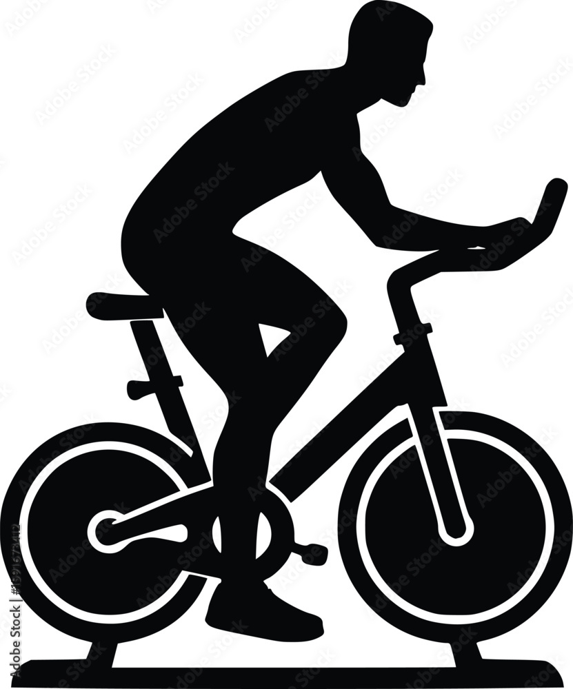 Obraz premium Man riding stationary exercise bicycle for cardio workout