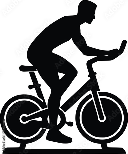 Man riding stationary exercise bicycle for cardio workout
