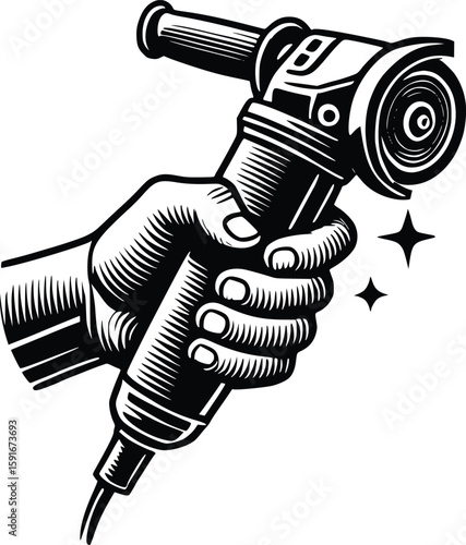 Hand Holding Rotary Tool Grinding Metal Sparks Flying