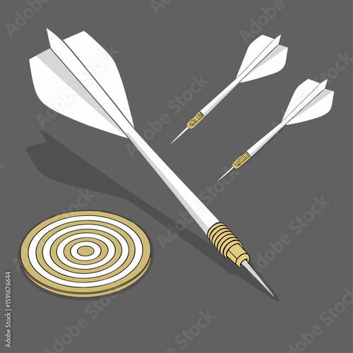 Set of red and black sport darts and arrows with feather and sharp metal isolated on white, aiming for success and accuracy