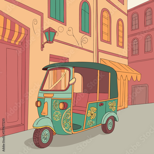 Red vintage double-decker bus on a city street