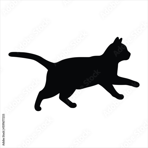 Walking cat silhouette. Simple vector icon of a pet in motion, isolated on a white background.
