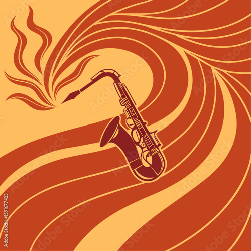 A vibrant jazz background with a saxophone and flowing musical notes, perfectly capturing the essence of a lively instrument concert