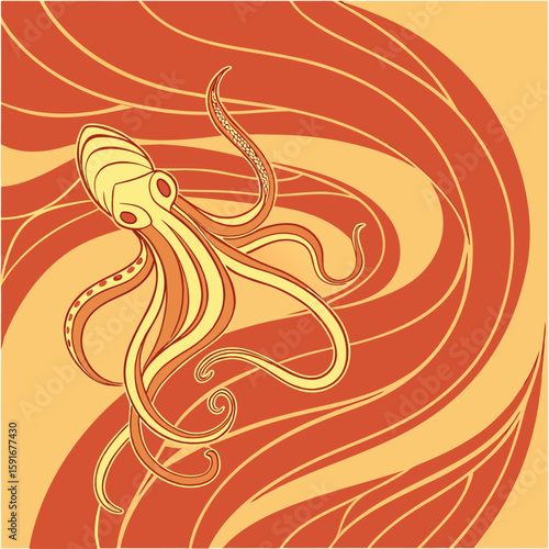 Abstract vector art featuring a peacock with floral and swirl elements, perfect for design, tattoo, or vintage decoration