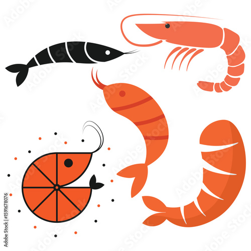 Assorted Shrimp and Prawn Collection Flat Design Seafood Market Set