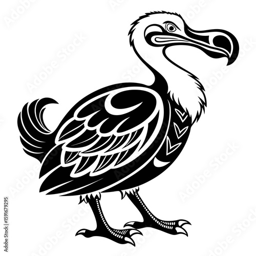 Stylized dodo bird illustration with tribal patterns