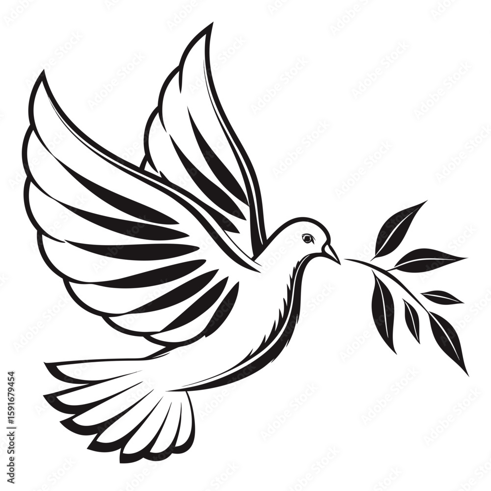 Fototapeta premium A dove with an olive branch in its beak, symbolizing peace