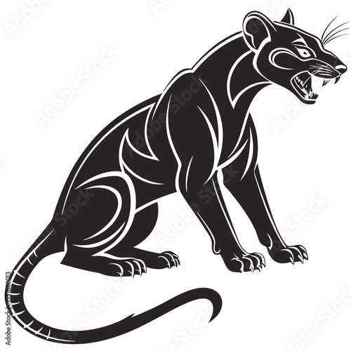 A black panther sits and roars, displaying its fierce nature