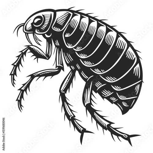 A detailed illustration of a flea, a small parasitic insect