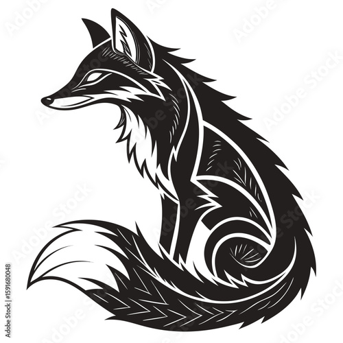 Stylized fox sitting with a bushy tail