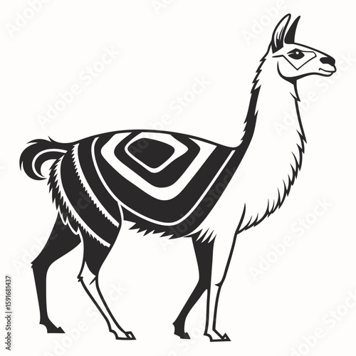 Llama with tribal pattern illustration isolated on white background