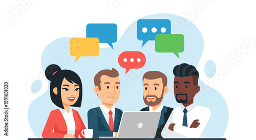 Diverse business team collaborating on a project, ideal for website banners or presentations.