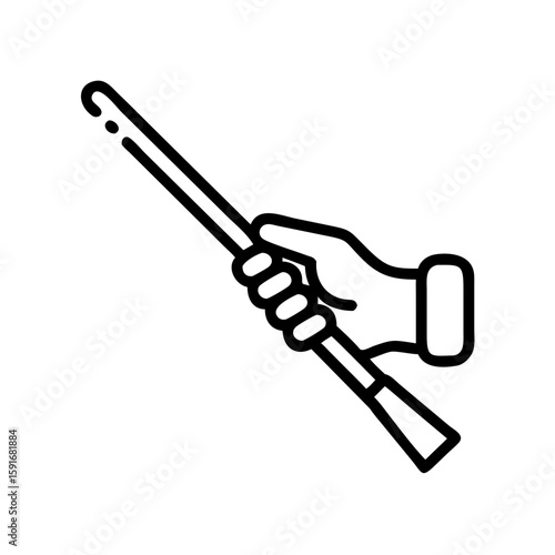 Hand holding a conductor's baton in a minimalist style  