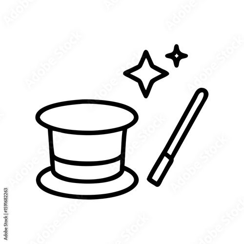 Magic hat and wand with sparkling stars for Theatre and stage  