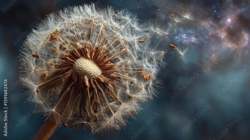 Fototapeta premium Dandelion Seeds in a Cosmic Breeze