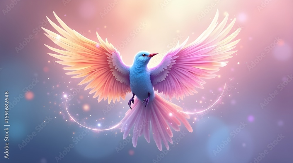 Fototapeta premium Angel wings vector illustration: a majestic dove in flight, a symbol of love and nature, with detailed feathers soaring through the sky