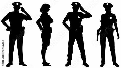 Police Officer Silhouettes in Uniform – Law Enforcement Vector Collection
