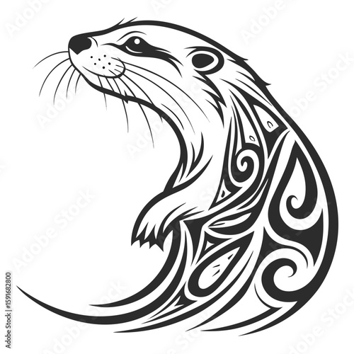 Stylized otter head with tribal patterns