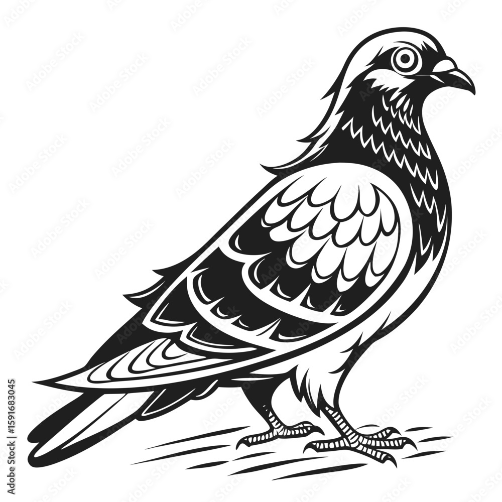 Fototapeta premium A stylized pigeon bird standing with detailed feathers