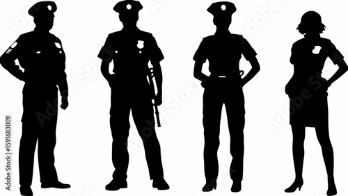 Police Officer Silhouettes in Uniform – Law Enforcement Vector Collection