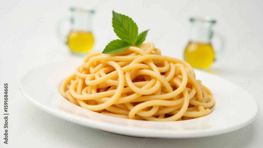 Spaghetti with Olive Oil and Basil, Close Up Food Photography Spaghetti with Olive Oil and Basil, Close Up Food Photography